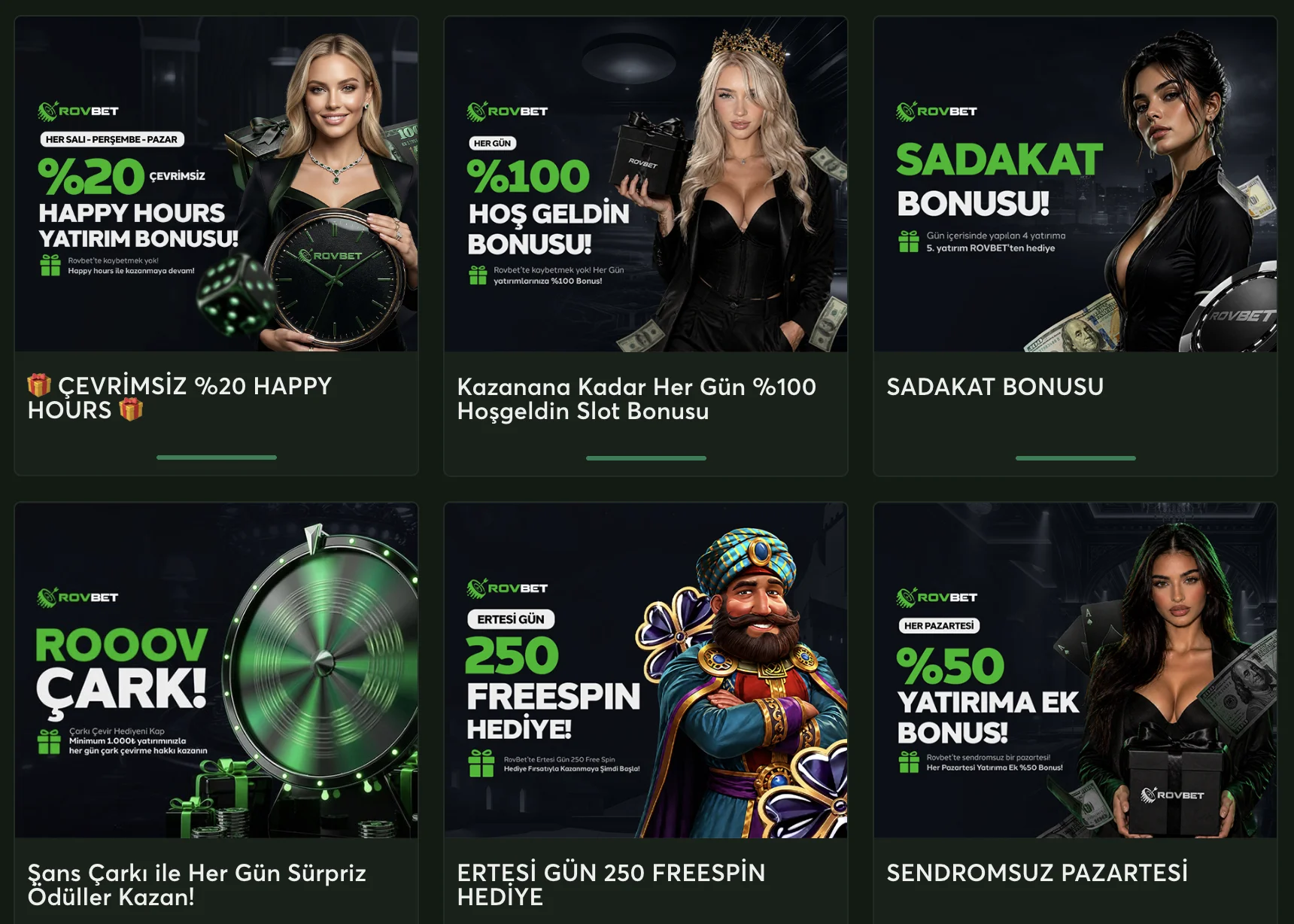 Rovbet bonus ve promosyon kampanyaları ekranı